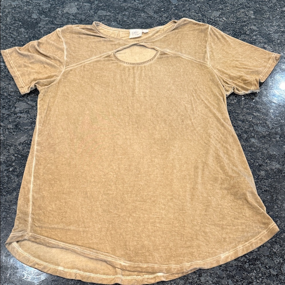 White Crow Tan Washed Cutout Short Sleeve Tee